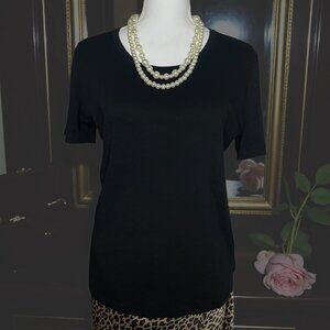 White Stag Women’s L Black Short Sleeve 100% Cotton Shirt Basic Crewneck Tee